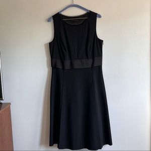 Elie Tahari Black Dress with wide grosgrain accent at waist. Size 12